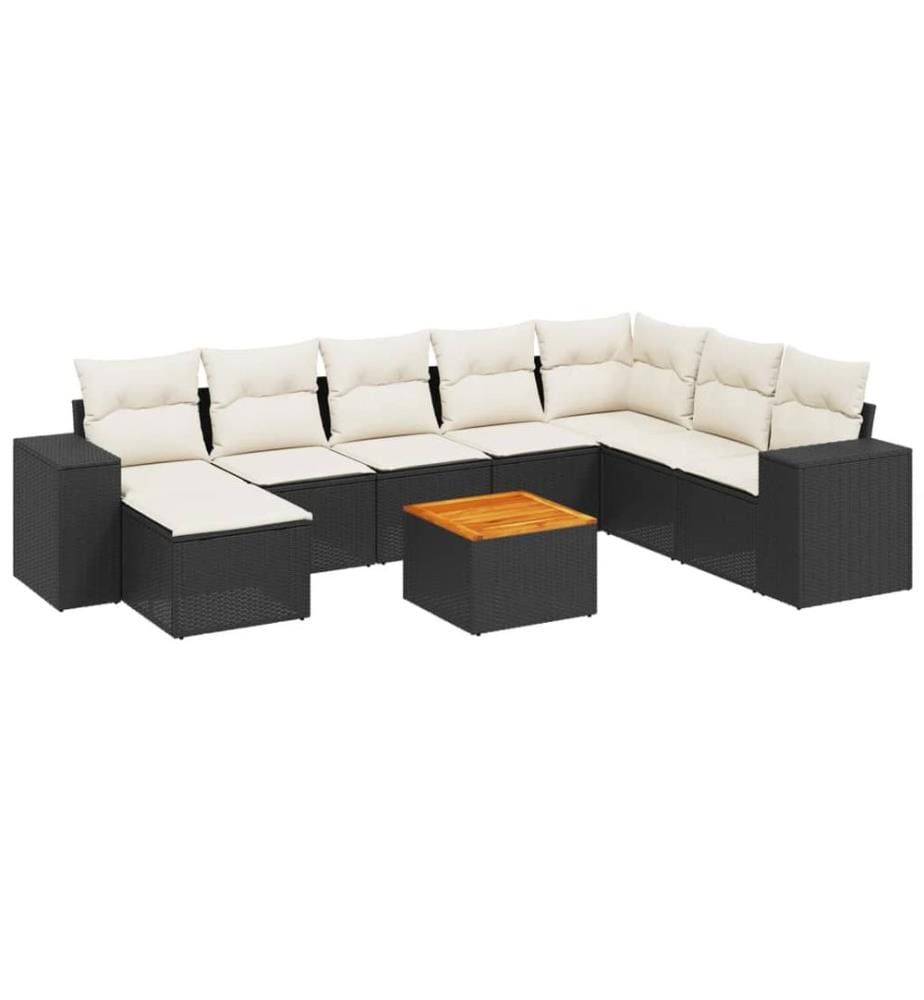 9-tlg. Garten-Sofagarnitur mit Kissen Schwarz Poly Rattan