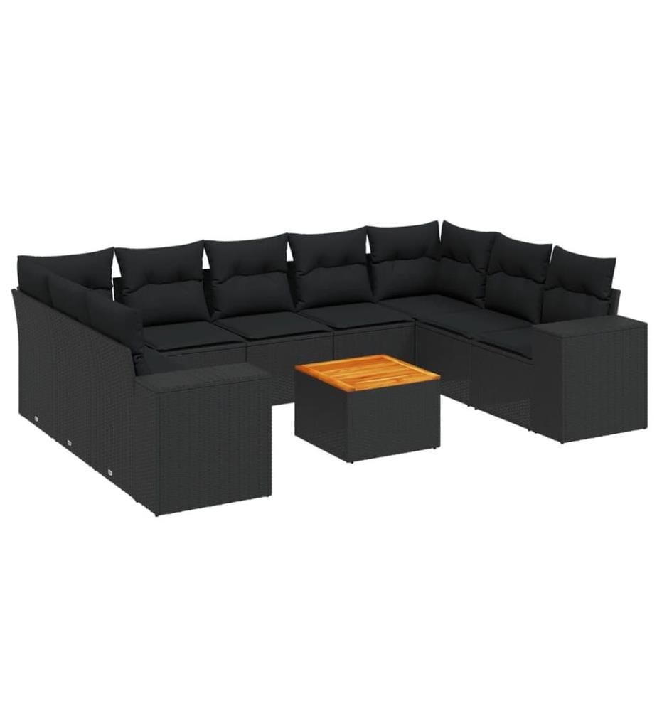 10-tlg. Garten-Sofagarnitur mit Kissen Schwarz Poly Rattan