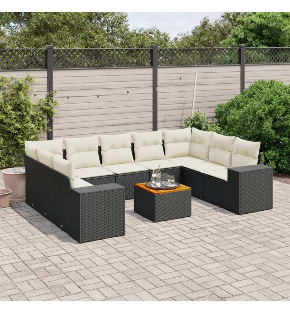 10-tlg. Garten-Sofagarnitur mit Kissen Schwarz Poly Rattan