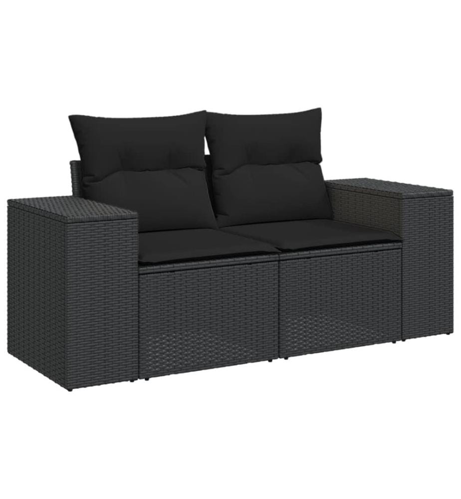 10-tlg. Garten-Sofagarnitur mit Kissen Schwarz Poly Rattan