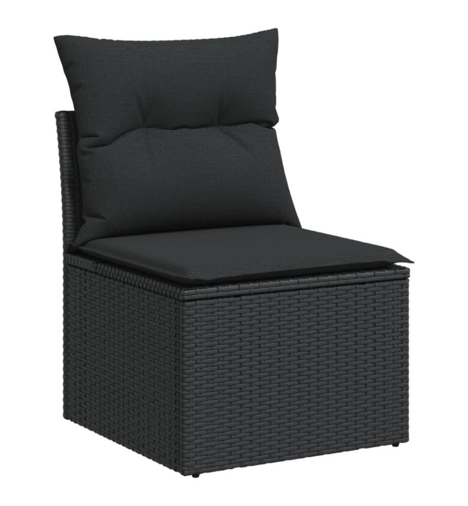 11-tlg. Garten-Sofagarnitur mit Kissen Schwarz Poly Rattan