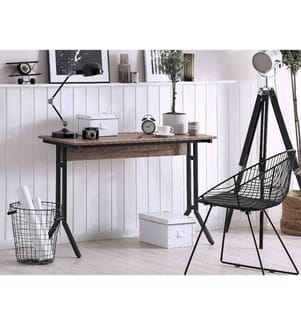 Table Bureau Effet Bois Foncé avec Pieds en Acier Noir Design Compact et Fonctionnel Idéale pour Home Office Moderne et Minimaliste