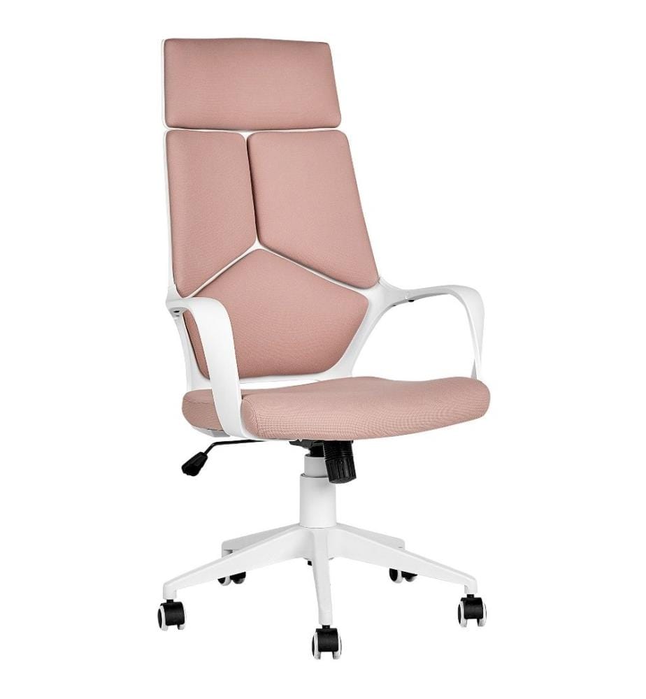 Chaise de Bureau en Tissu Rose avec Structure Blanche Fauteuil Inclinable Réglable et Pivotant pour Intérieur Moderne