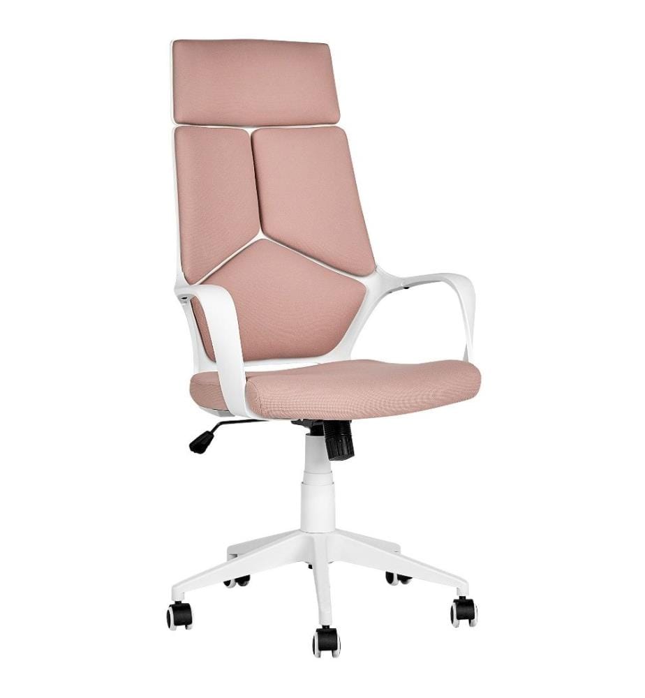 Chaise de Bureau en Tissu Rose avec Structure Blanche Fauteuil Inclinable Réglable et Pivotant pour Intérieur Moderne