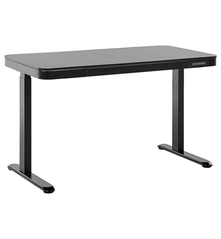 Schreibtisch Schwarz Faserplatte 120 x 60 cm Verstellbar mit USB-Port Metallgestell Rechteckig Industriell Modern Büro Jugendzimmer Wohnzimmer