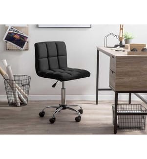 Arbeitshocker Schwarz mit quadratisches Steppmuster Arbeitsstuhl Elegant Klassisch