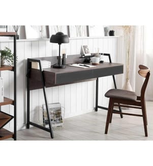 Schreibtisch dunkler Holzfarbton Spanplatte/Metall 100x50 cm 2 Schubladen Büro Kinderzimmer Schule