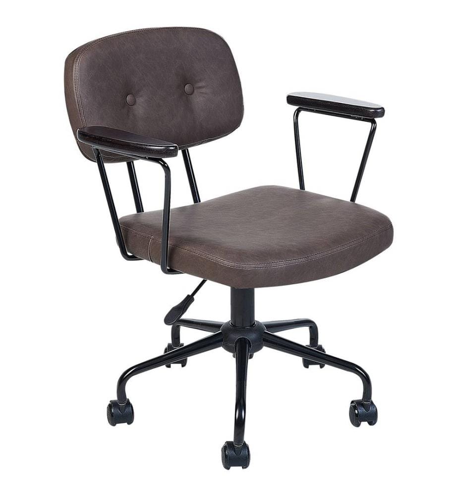Chaise de Bureau Marron Foncé en Cuir PU Hauteur Réglable Fauteuil Pivotant pour Espace de Travail Rétro Traditionnel Home Office