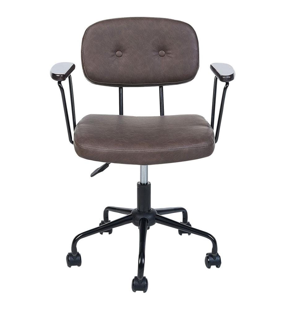 Chaise de Bureau Marron Foncé en Cuir PU Hauteur Réglable Fauteuil Pivotant pour Espace de Travail Rétro Traditionnel Home Office