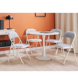Bürostuhl 4er Set Hellgrau u. Weiss Eisen Klappbar Modern Wohnzimmer Konferenzraum