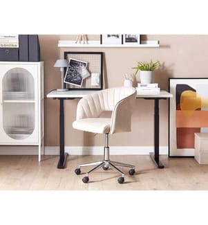 Bürostuhl Hellbeige Samtstoff mit Armlehnen Höhenverstellbar Rollbar Drehbar Home-Office Büro Arbeitszimmer Ausstattung Sitzmöbel Arbeitshocker