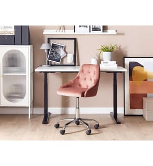 Arbeitshocker Pastellrosa Samt Modern Chesterfield Stil Höhenverstellbar Drehbar Rollbar Home-Office Büro Arbeitszimmer Ausstattung Sitzmöbel