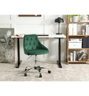 Arbeitshocker Smaragdgrün Samt Modern Chesterfield Stil Höhenverstellbar Drehbar Rollbar Home-Office Büro Arbeitszimmer Ausstattung Sitzmöbel