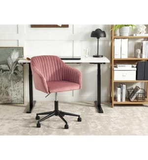 Arbeitshocker Rosa Samtstoff Modern Höhenverstellbar Drehbar Rollbar Bürostuhl Home-Office Büro Arbeitszimmer Ausstattung Sitzmöbel