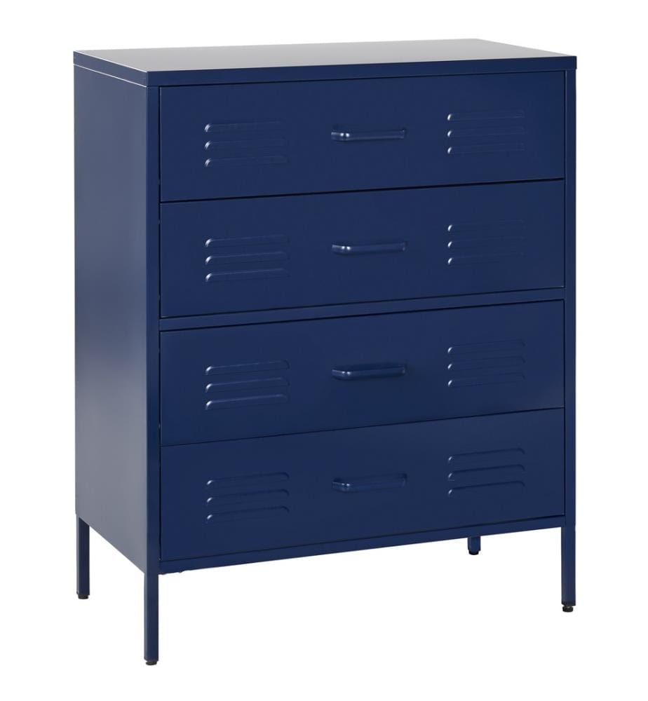 Armoire de Rangement Bleu Marin en Acier 102 x 80 x 40 cm à 4 Tiroirs Style Industriel pour Bureau et Salon
