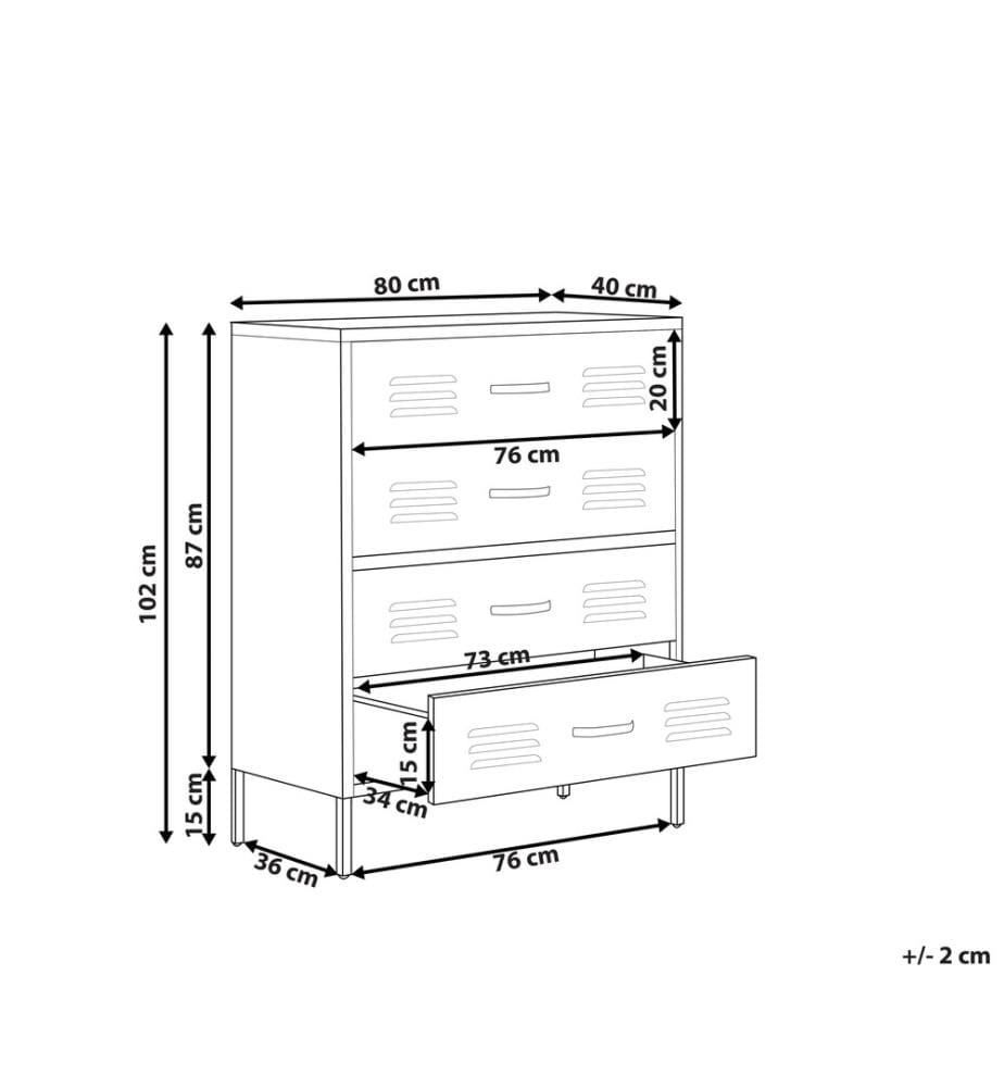Armoire de Rangement Bleu Marin en Acier 102 x 80 x 40 cm à 4 Tiroirs Style Industriel pour Bureau et Salon
