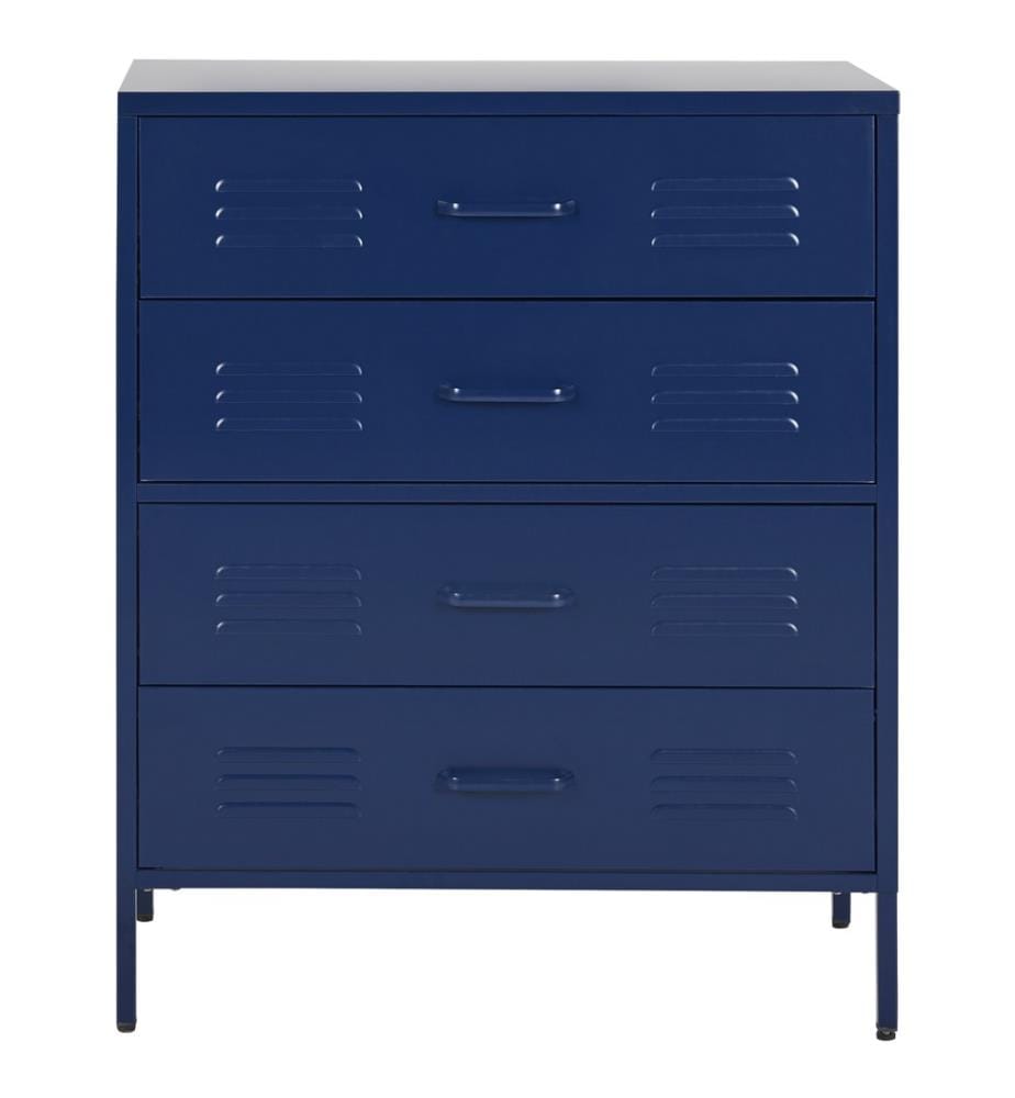 Armoire de Rangement Bleu Marin en Acier 102 x 80 x 40 cm à 4 Tiroirs Style Industriel pour Bureau et Salon