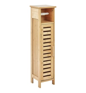 Armoire pour Toilette Bois Clair en Bambou avec Etagères et Porte Style Minimaliste