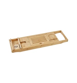 Plateau de Baignoire Bois Clair en Bambou Accessoires de Salle de Bain Fonctionnel