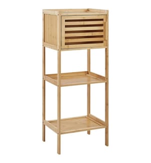 Etagère Bois Clair en Bambou Rangement Salle de Bain avec Porte 3 Etagères