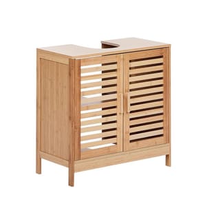 Meuble de Lavabo Bois Clair en Bambou Rangement de Salle de Bain Style Minimaliste