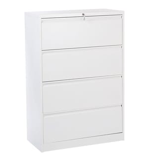 Armoire de Rangement Blanche en Acier 4 Tiroirs Fermeture à Clé Bureau Design Industriel