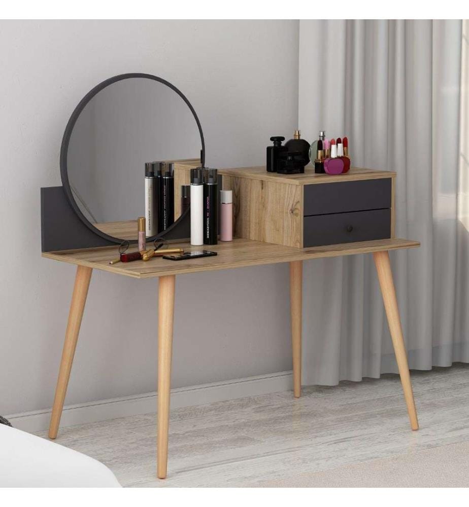 Table de maquillage, Anthracite, Noyer, Panneau de particules mélaminé