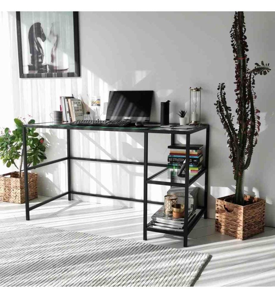 Arbeitstisch, Schwarz, gehärtetes Glas