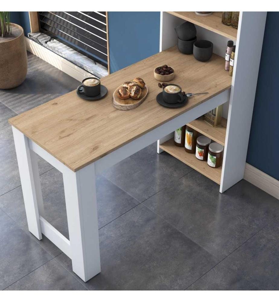 Table de cuisine, noyer, blanc, panneau de particules mélaminé