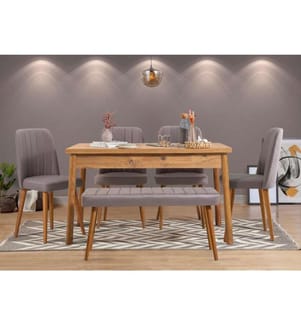 Ensemble table et chaises, 6 pièces, pin atlantique gris, panneau de particules mélaminé