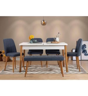 Ensemble table et chaises, 6 pièces, pin atlantique bleu marine, panneau de particules mélaminé