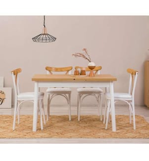 Ensemble table et chaises, 5 pièces, blanc, panneau de particules mélaminé
