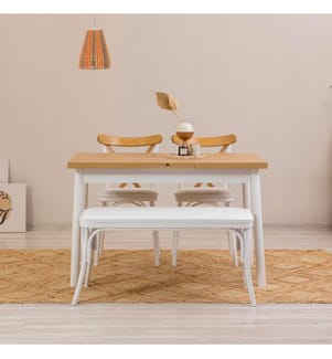 Ensemble table et chaises, 4 pièces, blanc, panneau de particules mélaminé