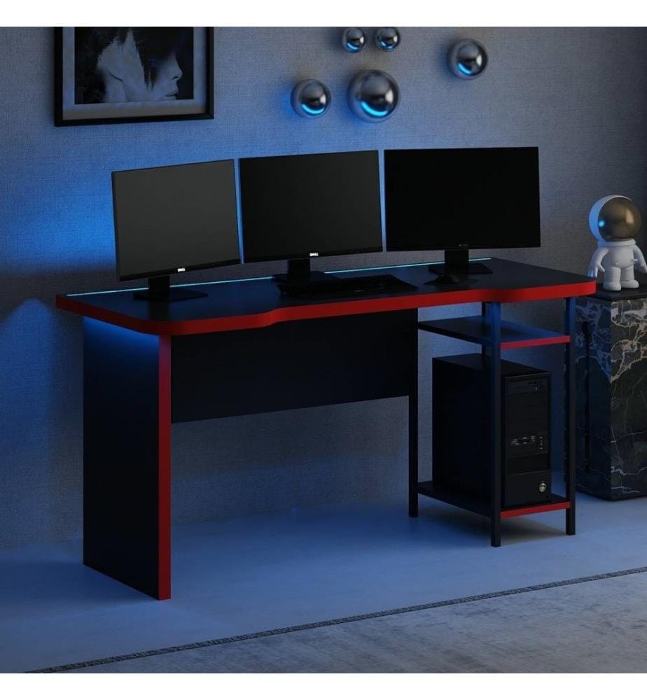 Gaming Desk, noir, rouge, panneau de particules mélaminé