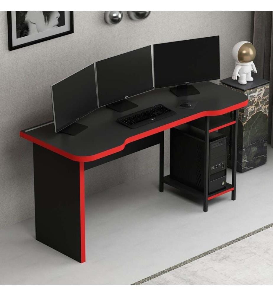 Gaming Desk, noir, rouge, panneau de particules mélaminé