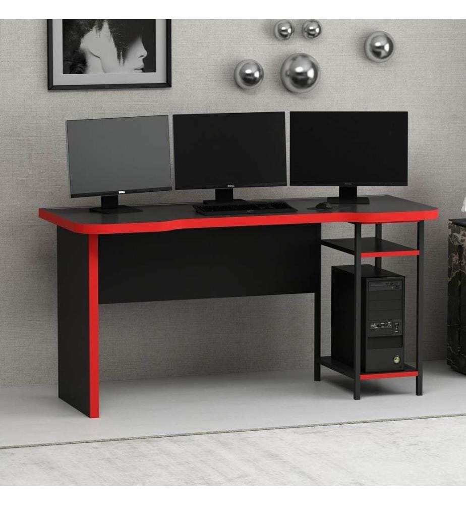 Gaming Desk, noir, rouge, panneau de particules mélaminé