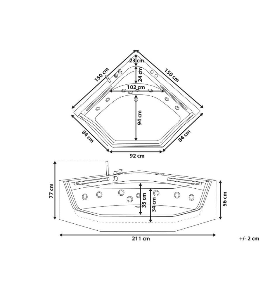 Baignoire Balnéo Angle à Gauche en Acrylique Blanc Très Design Avec Eclairage Led pour Salle de Bains Moderne et Minimaliste