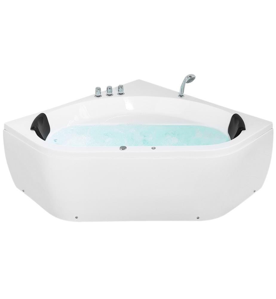 Baignoire Balnéo d'Angle Moderne en Acrylique avec Fonction Massante Chromothérapie et Robinet Cascade pour 2 personnes Capacité de 300 Litres