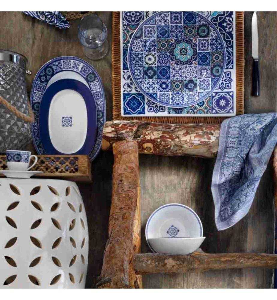 Service de table, 24 pièces, bleu marine, turquoise, noir, rouge, porcelaine