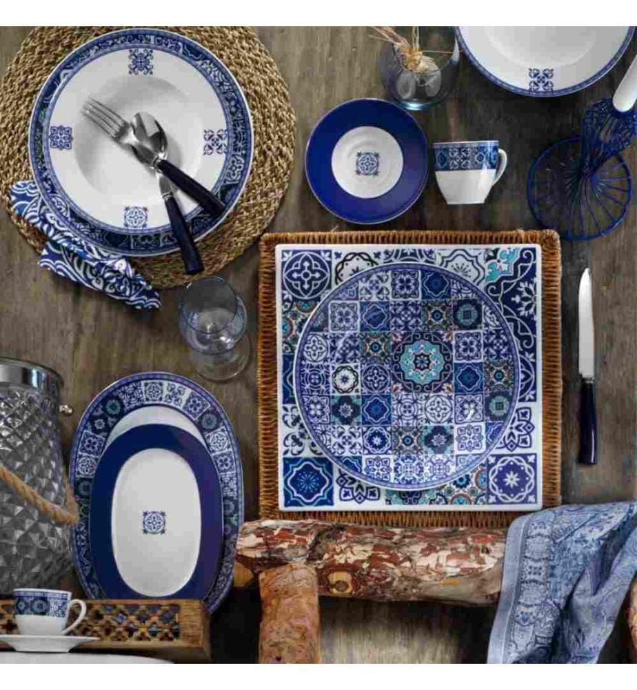 Service de table, 24 pièces, bleu marine, turquoise, noir, rouge, porcelaine