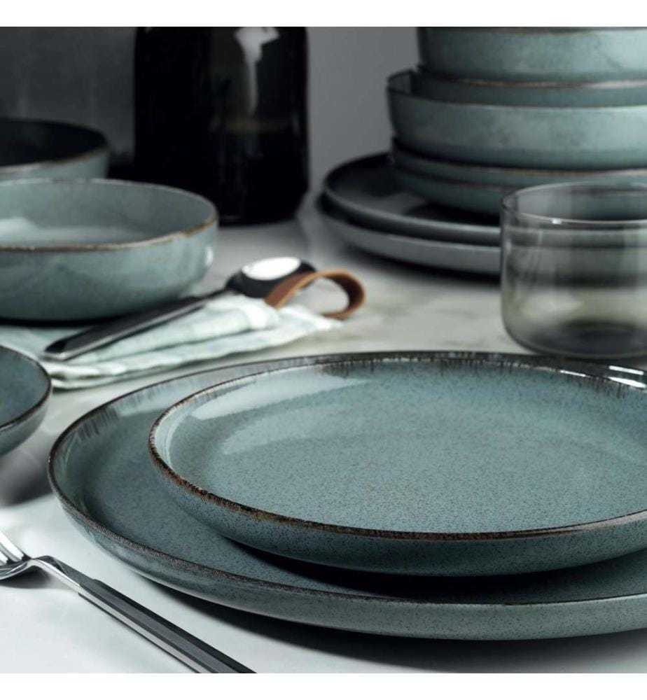 Service de table, 24 pièces, bleu, porcelaine