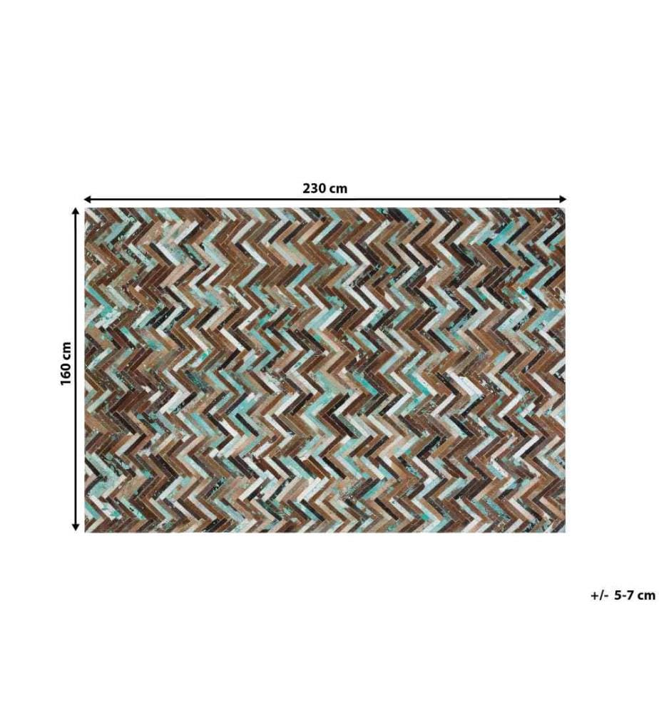 Tapis Patchwork Marron Beige Bleu en Cuir 160 x 230 cm pour Intérieur Moderne