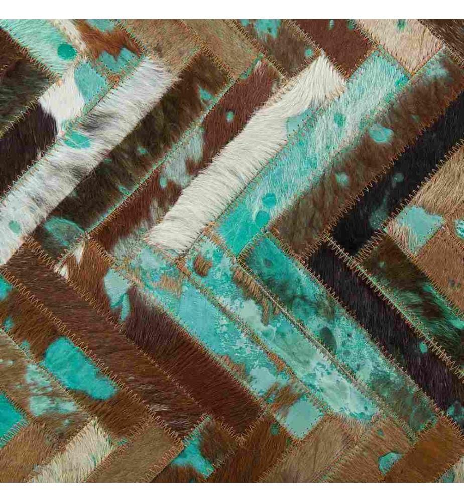 Tapis Patchwork Marron Beige Bleu en Cuir 160 x 230 cm pour Intérieur Moderne