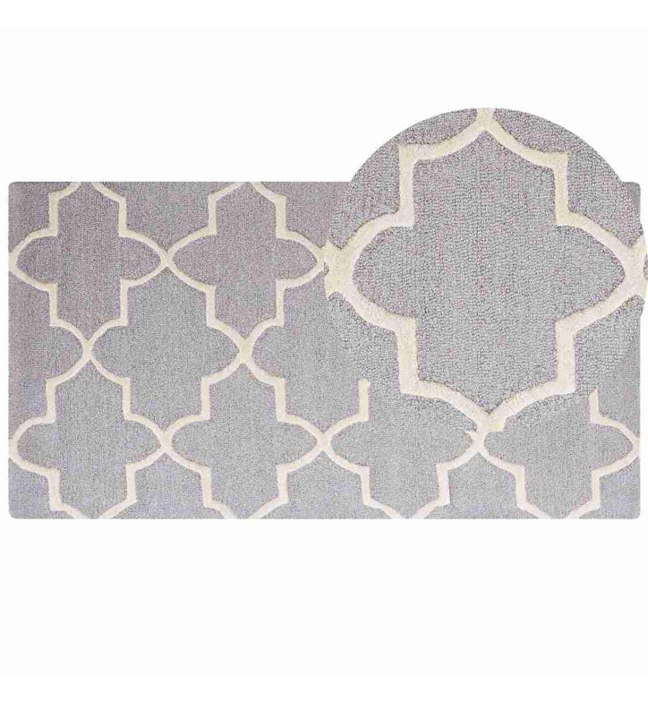 Teppich Grau Weiss Wolle 80 x 150 cm Kurzflor Marokkanisches Muster Handgetuftet rechteckig