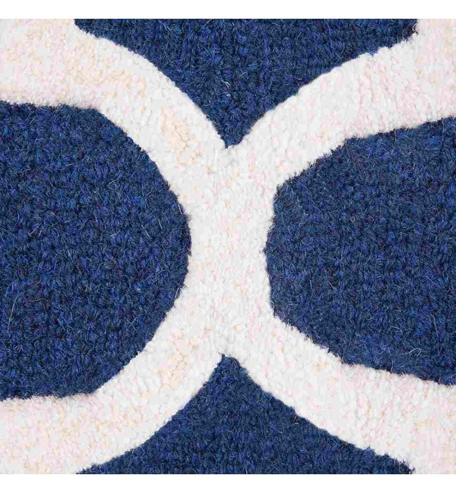 Tapis Rectangulaire Bleu et Blanc en Laine et Coton pour Chambre ou Salon Moderne 160 x 230 cm