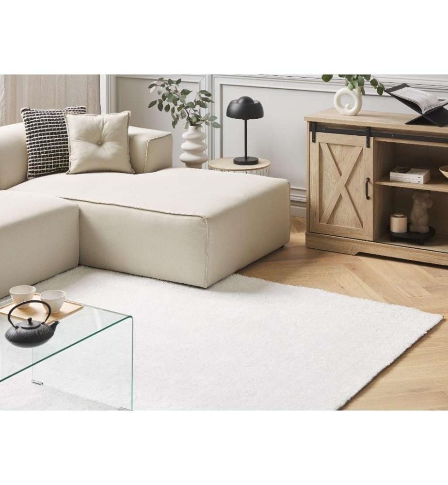 Teppich Weiss Polyester 160 x 230 cm Rechteckig Hochflor Modern Maschinengetuftet Fussbodenheizung Geeignet Wohnzimmer Schlafzimmer Flur