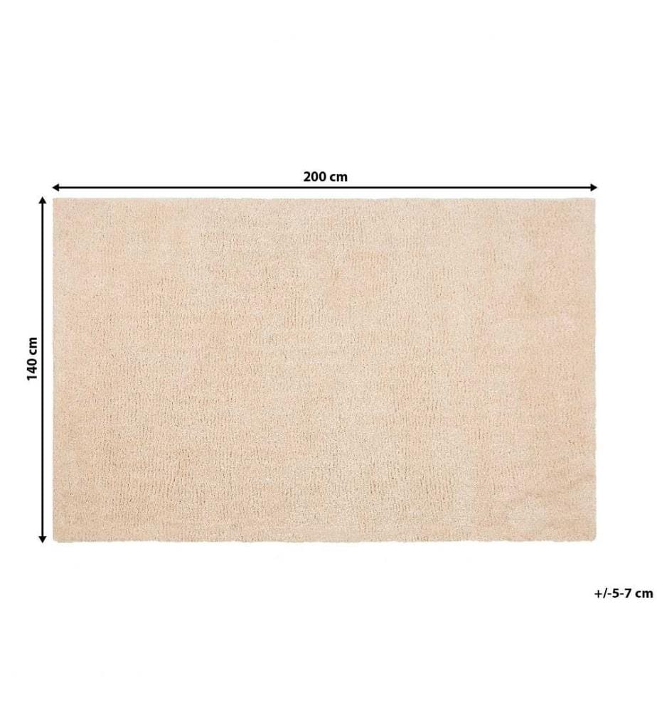 Teppich Hellbeige Polyester 140 x 200 cm Rechteckig Hochflor Modern Maschinengetuftet Fussbodenheizung Geeignet Wohnzimmer Schlafzimmer Flur