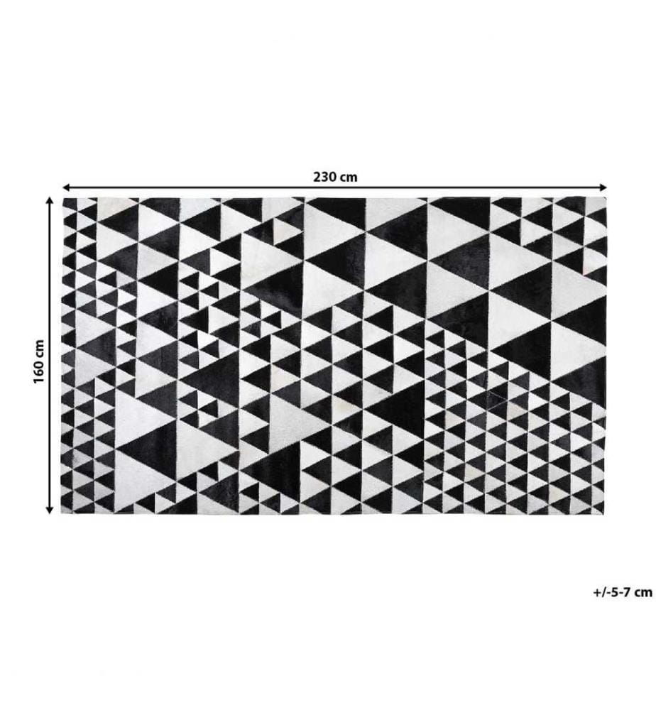 Teppich Schwarz Weiss Echtleder 160 x 230 cm Kurzflor Dreiecke Handgefertigt Rechteckig