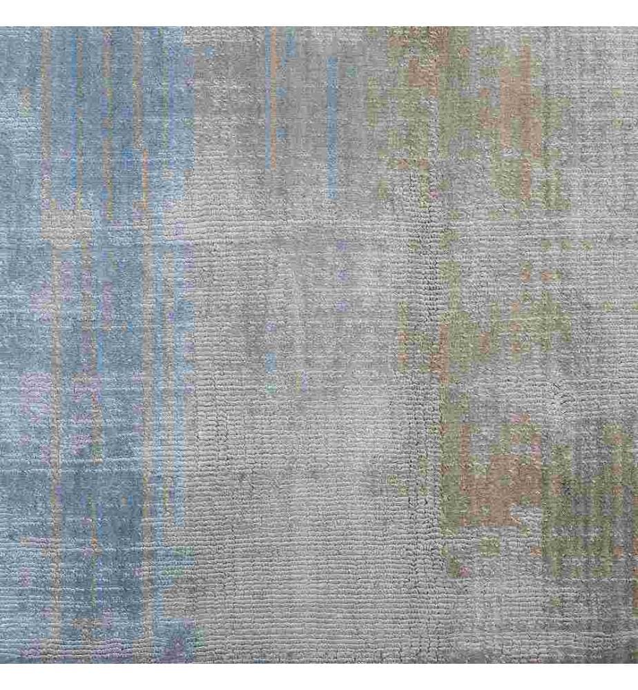 Teppich Grau Blau Kunstseide Baumwolle 200 x 200 cm Ombre Muster Handgewebt Quadratisch