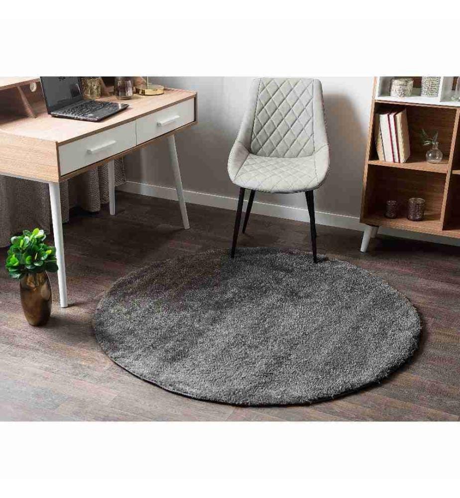 Tapis Rond Gris Foncé en Polyester et Coton pour Chambre ou Salon au Style Moderne 140 cm